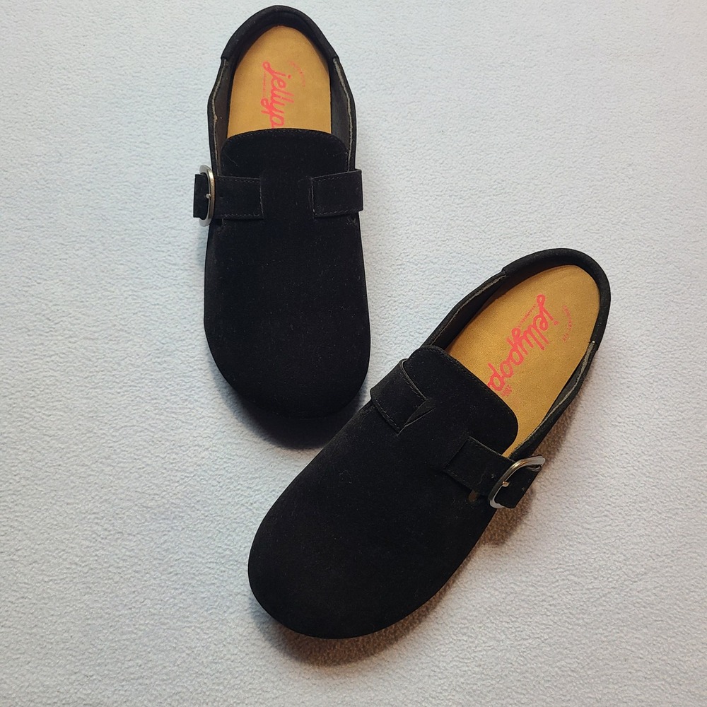 Jellypop Anika Clogs Womens 10 Black Excellent Faux Suede Buckle Slip On Mules - Picture 2 of 8
